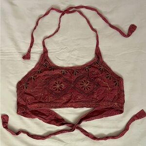 Embroidered Halter Crop Top FREE SIZE